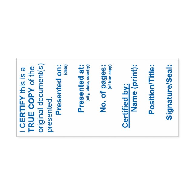 Zertifizierte True Copy-Briefmarke (blau) Permastempel (Design)