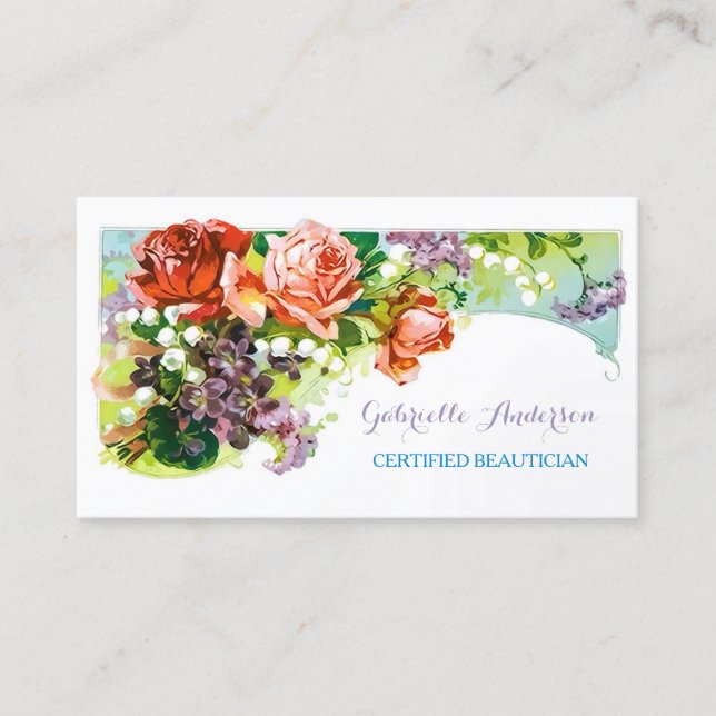 Zertifizierter Beautician Vintag Pink Rose Floral Visitenkarte (Vorderseite)