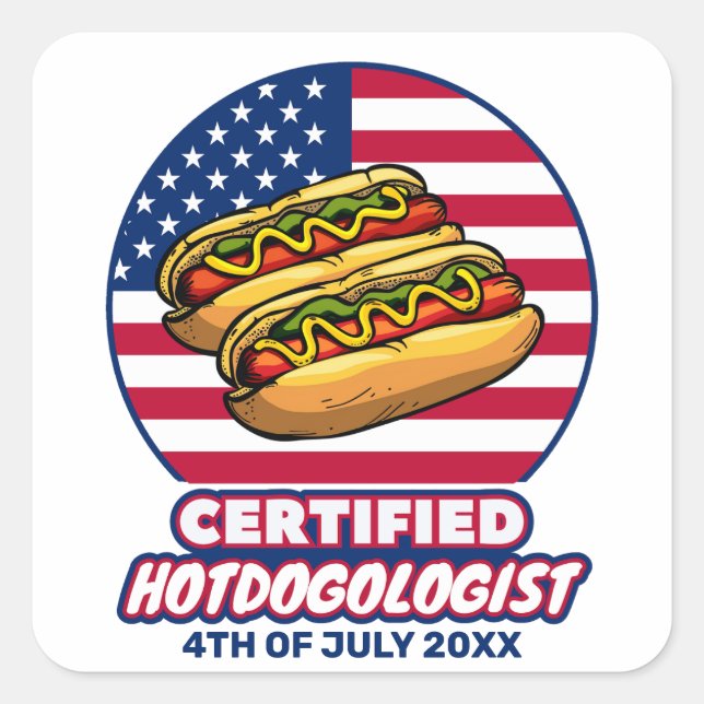Zertifizierter Hotdogologe amerikanischer Flag Hot Quadratischer Aufkleber (Vorderseite)