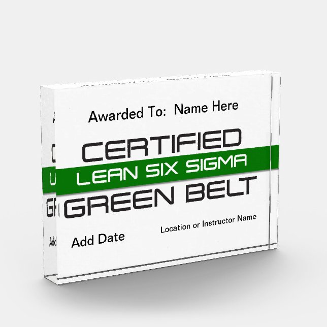 Zertifizierter Lean Six Sigma Green Belt Award Fotoblock (Links)