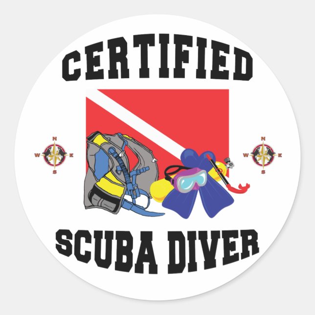 Zertifizierter SCUBA Diver Runder Aufkleber (Vorderseite)