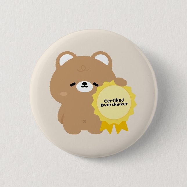 Zertifizierter Überdenker Braunbär Button (Vorderseite)