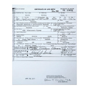 Zertifiziertes Original Barack Obama Geburtszertif Fotodruck