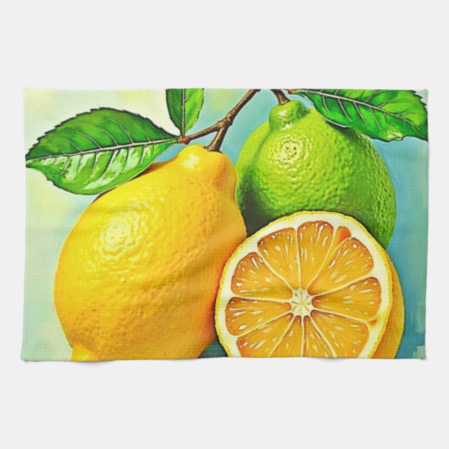 Zesty Citrus Burst of Sunshine Design Geschirrtuch (Horizontal)