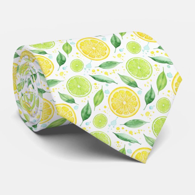 Zesty Citrus Green and Lemon Vibrant Watercolor Krawatte (Gerollt)