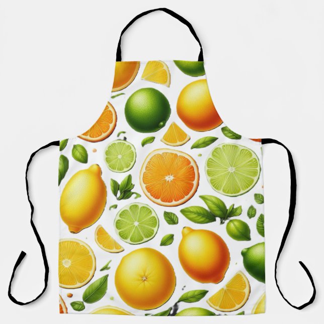 Zesty Citrus Harvest Apron – Orange & Lime Design Schürze (Vorderseite)