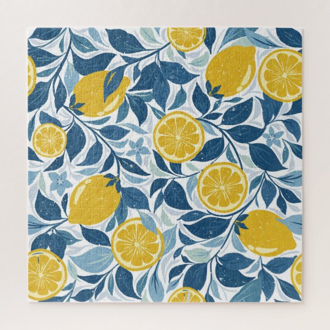 Zesty Lemon Garden - Hellgelb und blau Puzzle (Vertikal)