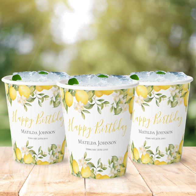 Zesty Lemons Fun Yellow Birthday Party Pappbecher (Mockup View)