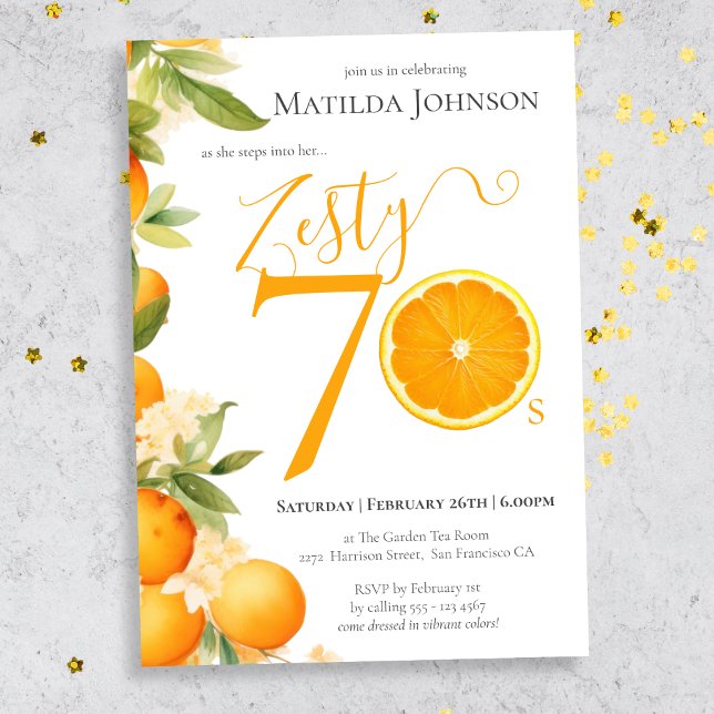 Zesty Orange 70. Geburtstagsparty Einladung (Mockup View)