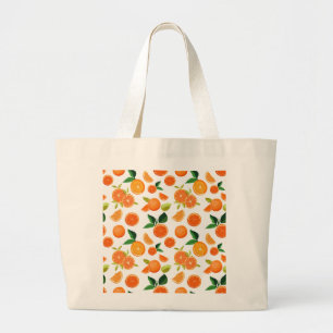 'Zesty Orchard' Lebendiges Orange- und Blattmuster Jumbo Stoffbeutel
