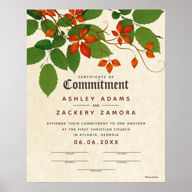 Zeugnis für botanische Hochzeiten Poster (Vorne)