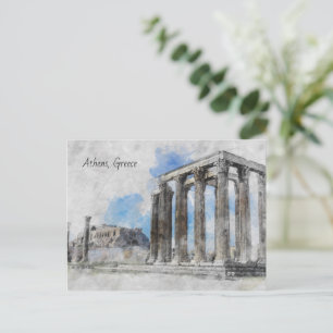 Zeus-Athen-Tempel - Vintage Griechen Postkarte