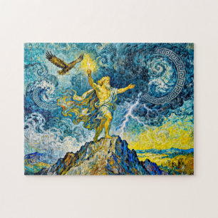 Zeus auf stürmischen Felsen mit Blitz und Adler Puzzle