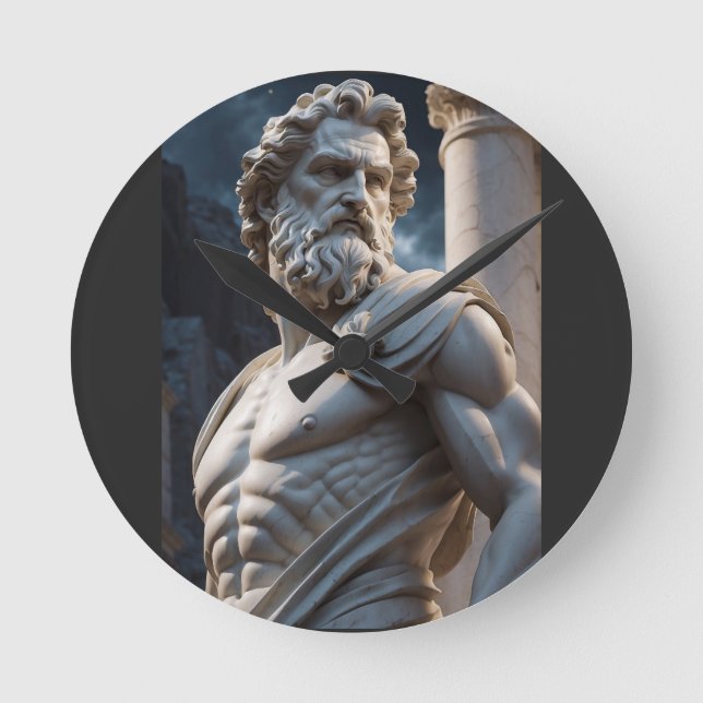 Zeus Griechischer Gott Statue Runde Uhr  (Vorderseite)