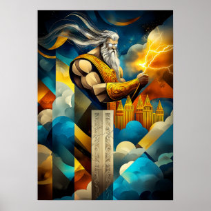 Zeus - Kubistische Minimalistische Legende - König Poster