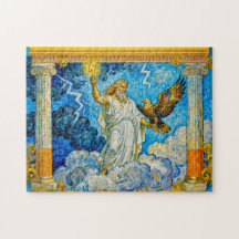 Zeus mit Adler und Blitz im Tempelportal unter