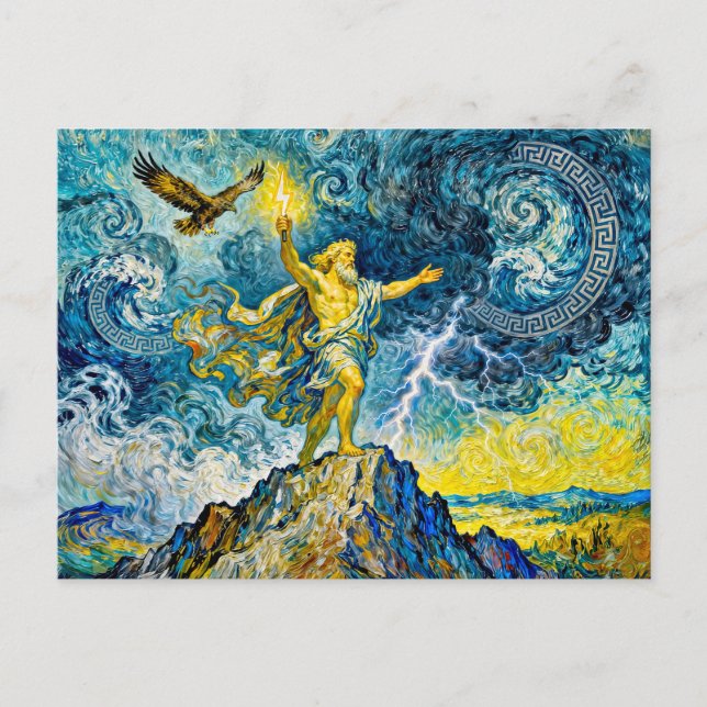 Zeus on Stormy Rocks with Lightning Bolt and Eagle Postkarte (Vorderseite)