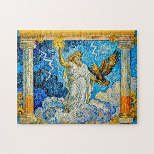 Zeus with Eagle and Lightning in Temple Gate Among Puzzle (Horizontal)