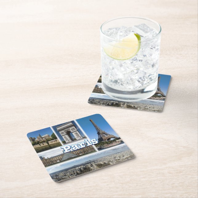 zFR032 TOUR EIFFEL und PARIS, Frankreich, Rechteckiger Pappuntersetzer (Vor Ort)
