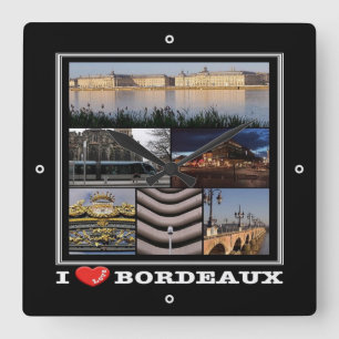 zFR135 BORDEAUX "I Liebe", Frankreich, Quadratische Wanduhr