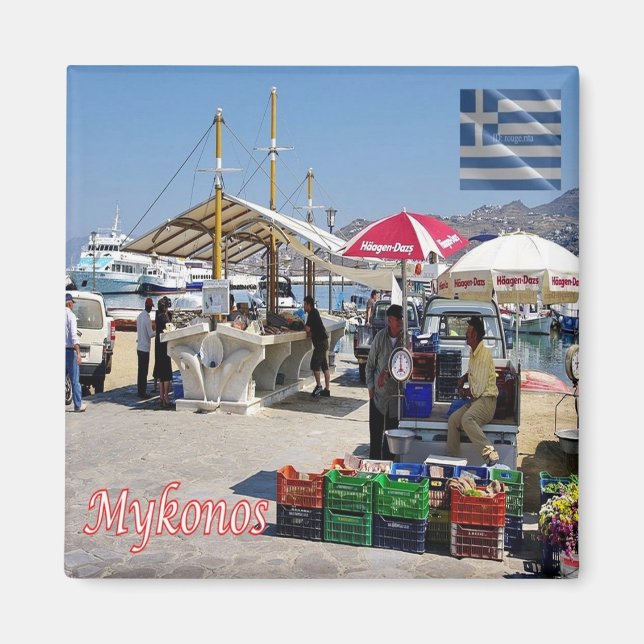 zGR102 MYKONOS, Port Market, Griechenland, Kühlsch Magnet (Vorne)