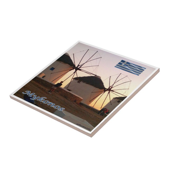 zGR110 MYKONOS, Windmills, Griechenland, Fliese (Seite)