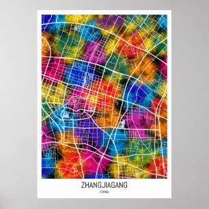 Zhangjiagang China Stadtplan Poster