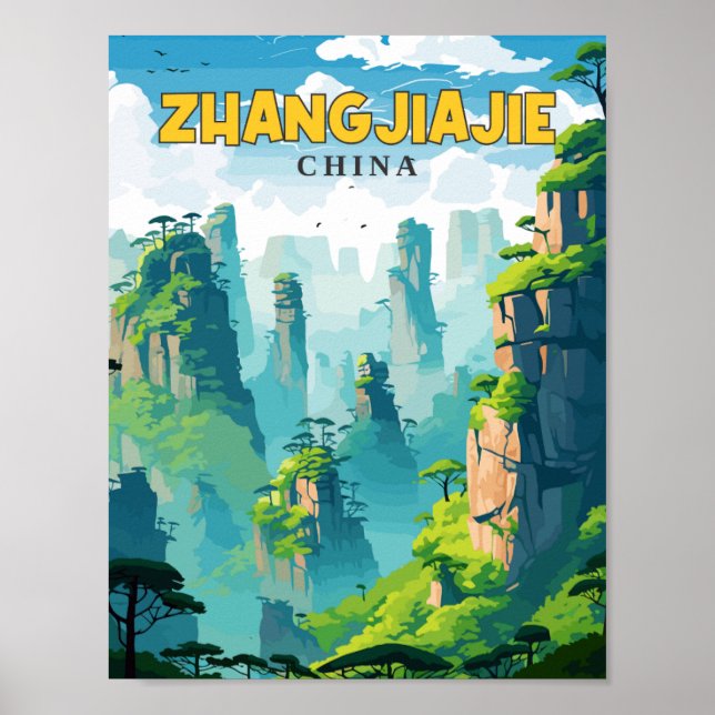 Zhangjiajie China Vintage Reise Illustration Poster (Vorne)
