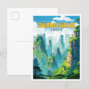 Zhangjiajie China Vintage Reise Illustration Postkarte