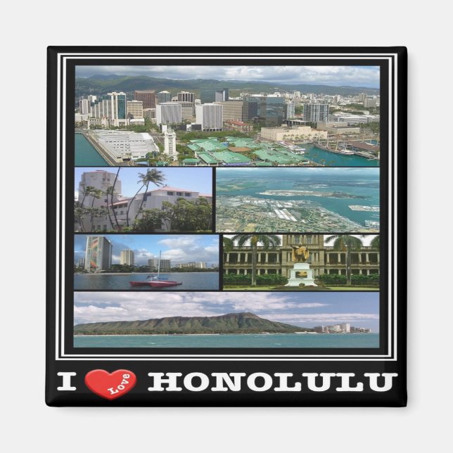 zHI011 HONOLULU I LIEBE, HAWAII, Mosaik, Kühlschra Magnet (Vorne)