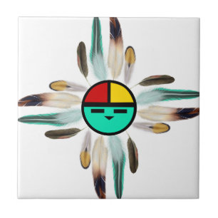 Zia Sun God with Feathers Fliese