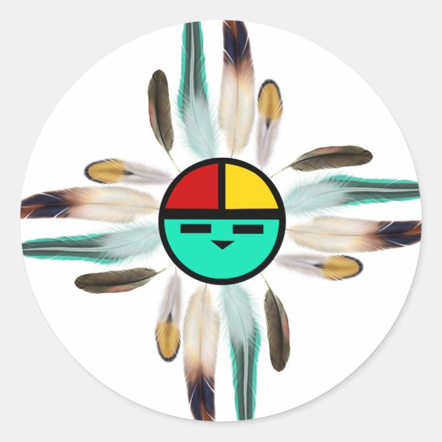 Zia Sun God with Feathers Runder Aufkleber (Vorderseite)