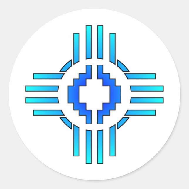 Zia Sun Sign Blue Runder Aufkleber (Vorderseite)