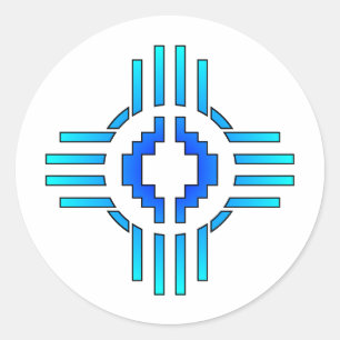 Zia Sun Sign Blue Runder Aufkleber