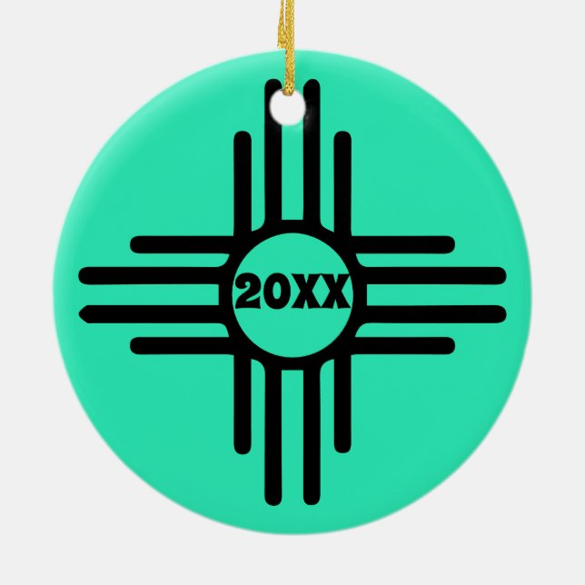 Zia Symbol Add Christmas Tree Türkis Holiday Keramik Ornament (Hinten)