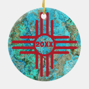 Zia Symbol Turquoise Jahr Weihnachtsbaum Keramik Ornament