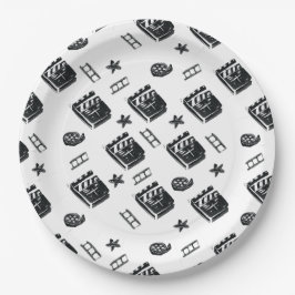 Ziak-Muster mit Kinosymbolen und Klappbrett Pappteller