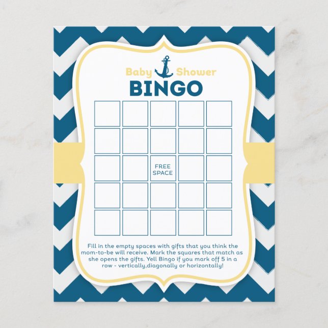 Zickzack Anchor Nautical Baby Bingo Card (Vorderseite)