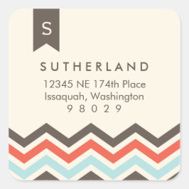 Zickzack Banner-Monogramm-Adressenkennzeichen Quadratischer Aufkleber