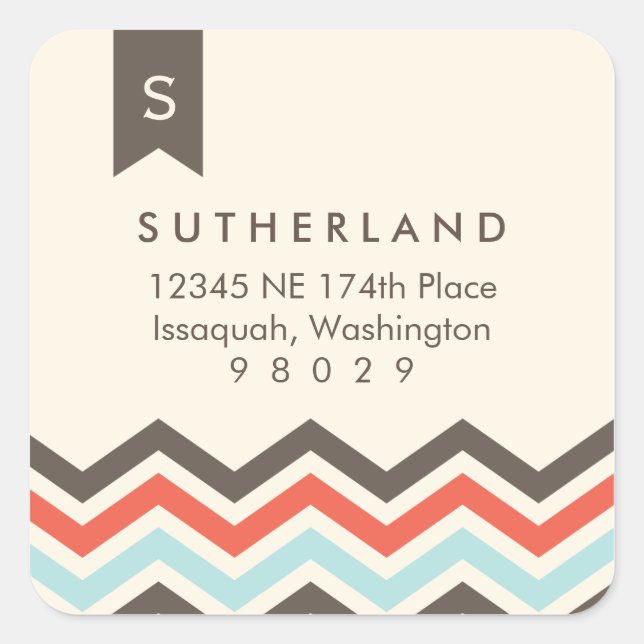 Zickzack Banner-Monogramm-Adressenkennzeichen Quadratischer Aufkleber (Vorderseite)