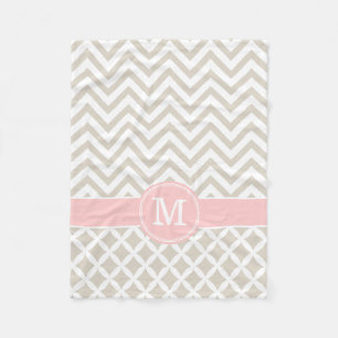 Zickzack, beige und rosa Monogramm Fleecedecke