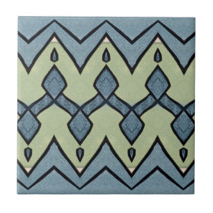 Zickzack Blau und Grün Geometrisch Vintage Fliese