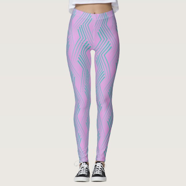 Zickzack Blauer grüner Stroke Vertical Zigzag Leggings (Vorderseite)