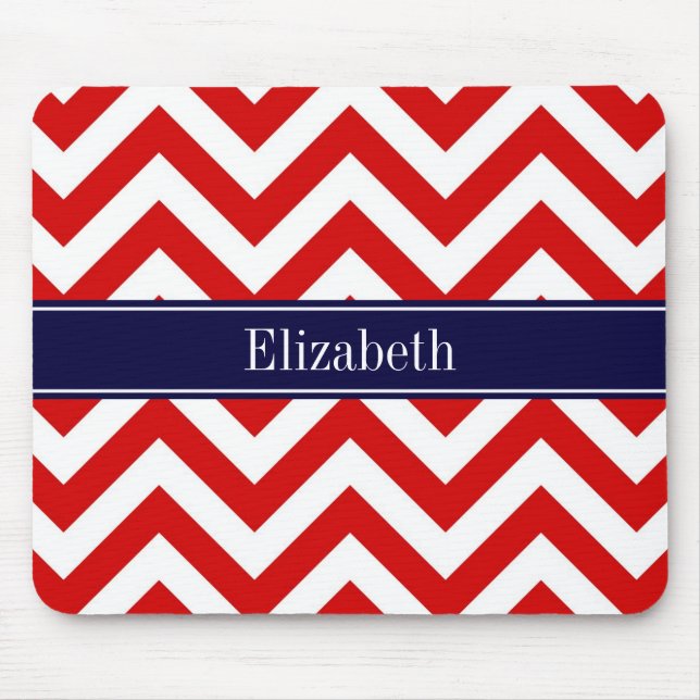 Zickzack blauer Name Monogram Mousepad (Vorne)