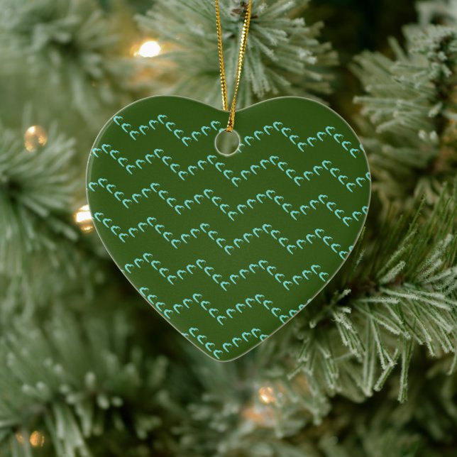 Zickzack blaues Herz Keramik Forest Green Ornament (Baum)