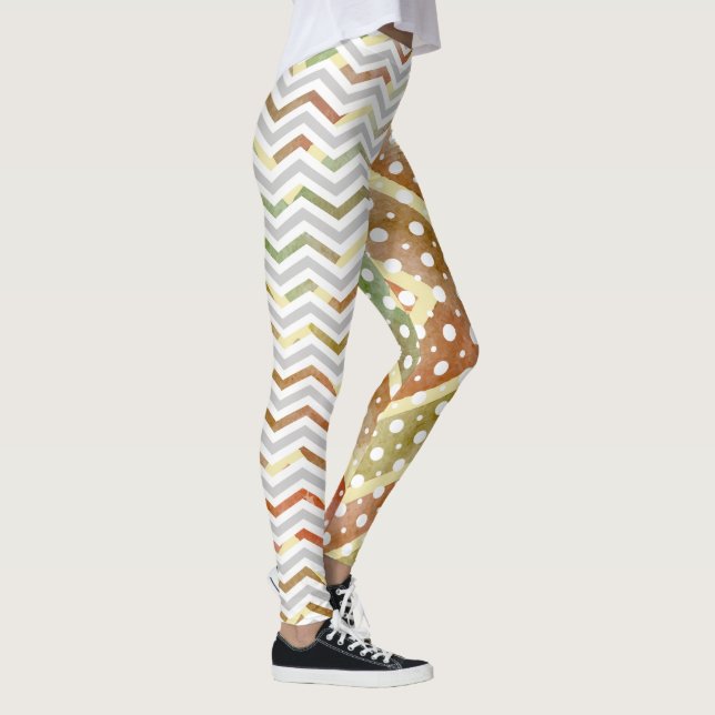 Zickzack braune Wasserfarbe, Polka-Punkt-Leggings Leggings (Rechts)