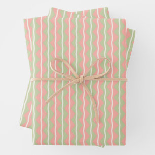 Zickzack-Chevron-Streifen - Rosa, Grün und helles Geschenkpapier Set