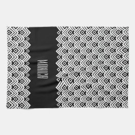 Zickzack Damast-individuelle Name in Schwarz/Weiß Geschirrtuch