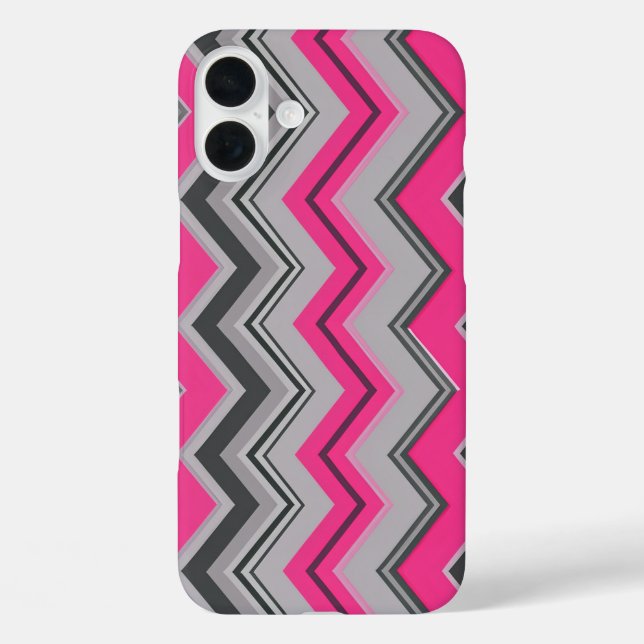 Zickzack Design iPhone Case in Rosa und Grau (Rückseite)