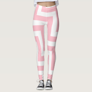 Zickzack Diagonale, rosa und weiß Leggings